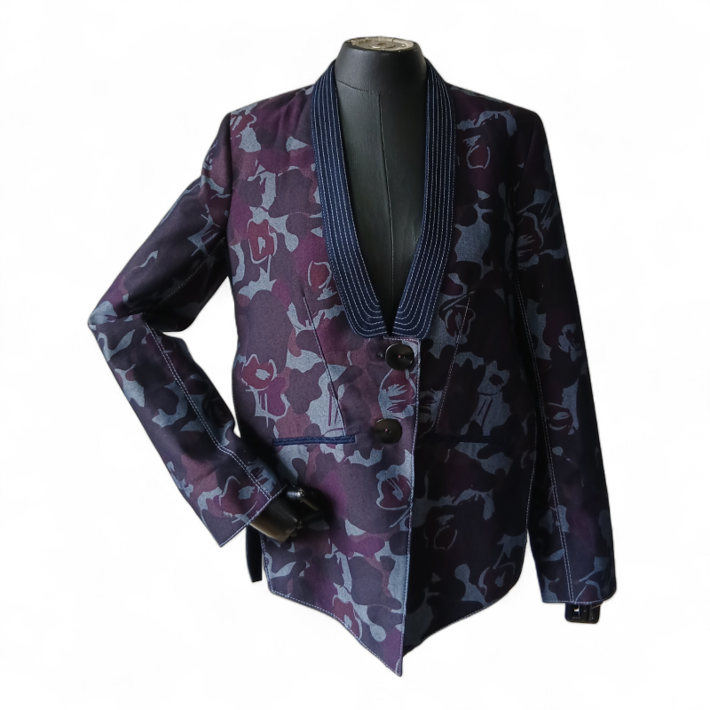 Blazer De Goye Estampado com Gola Jeans-38