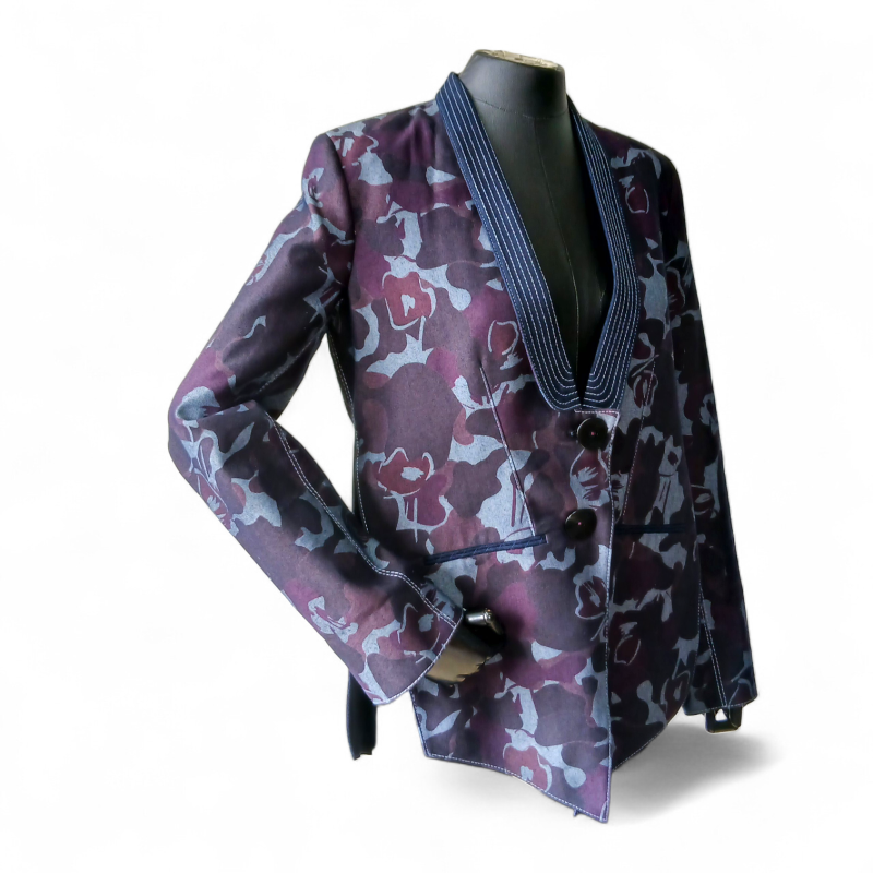 Blazer De Goye Estampado com Gola Jeans-38