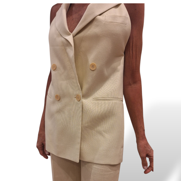 Conjunto Stella McCartney em Linho Creme de Colete e Calça