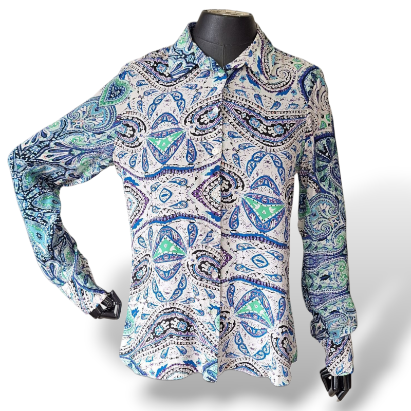 Camisa BoBô Estampada Azul e Roxa-M Camisa BoBô Estampada Azul e Roxa-M