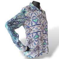 Camisa BoBô Estampada Azul e Roxa-M Camisa BoBô Estampada Azul e Roxa-M