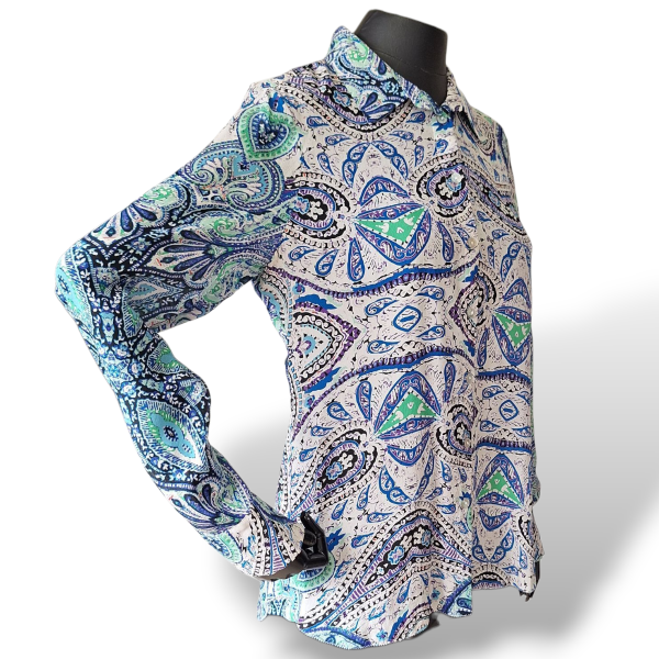 Camisa BoBô Estampada Azul e Roxa-M Camisa BoBô Estampada Azul e Roxa-M