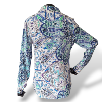Camisa BoBô Estampada Azul e Roxa-M Camisa BoBô Estampada Azul e Roxa-M