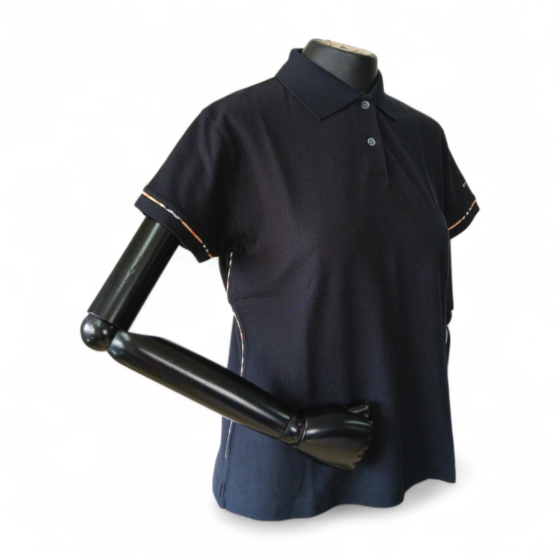 Polo Burberry Preta com Detalhe na Manga e Lateral-P
