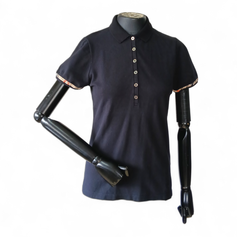 Polo Burberry Preta com Detalhe Franzido Manga -P