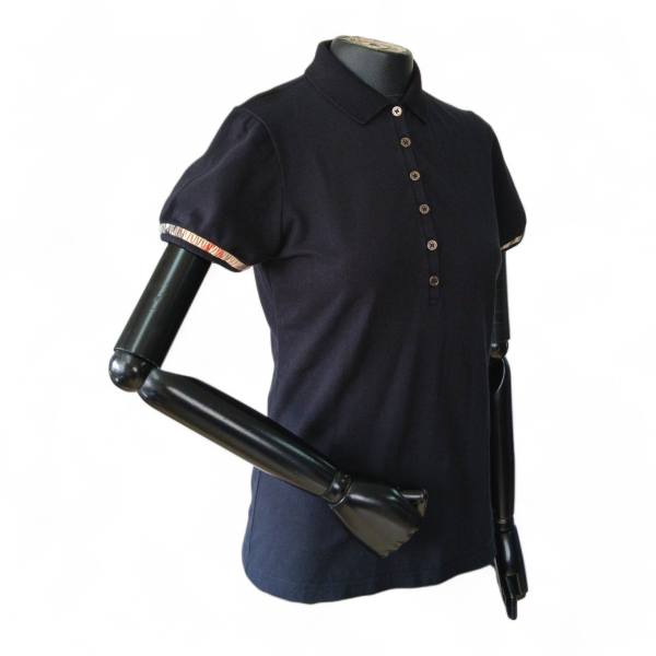 Polo Burberry Preta com Detalhe Franzido Manga -P