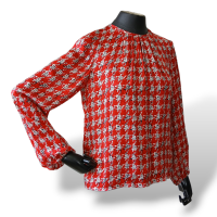 Blusa Carolina Herrera Manga Longa Seda Vermelha Estampado-38