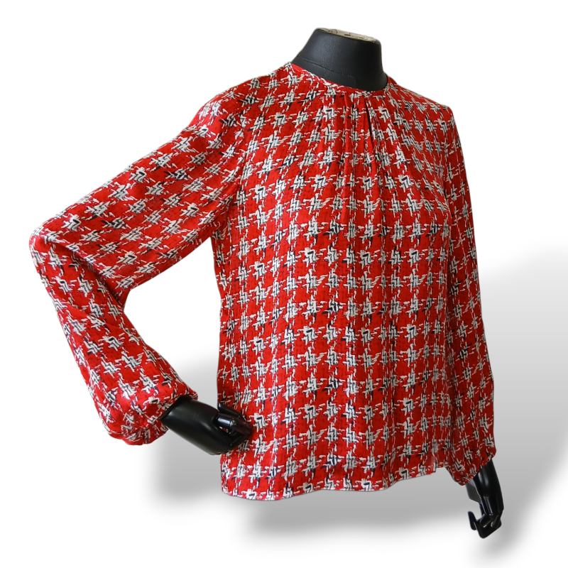 Blusa Carolina Herrera Manga Longa Seda Vermelha Estampado-38