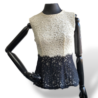 Blusa Carolina Herrera Renda Off-White e Preta - 36