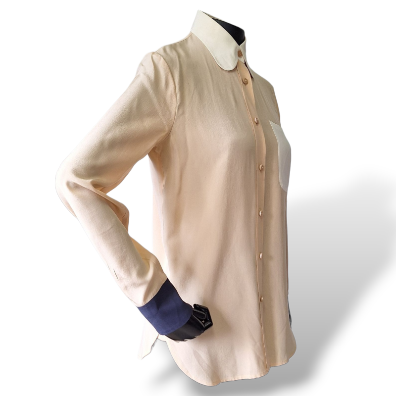 Camisa See by Chloé de Seda Bege com Punho Marinho-38