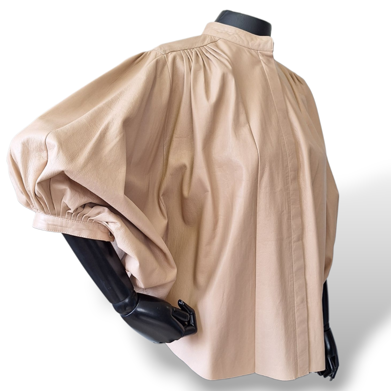 Blusa Chloé Couro Bege Manga Longa-38 Blusa Chloé Couro Bege Manga Longa-38