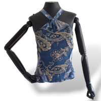 Blusa Christian Dior Azul Com Detalhes em Dourado-40