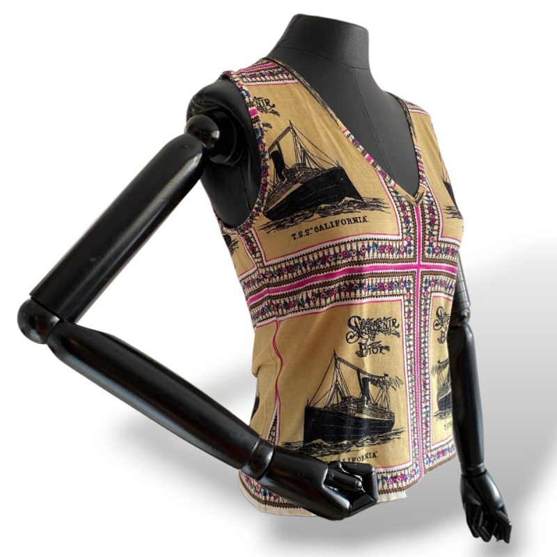 Regata Christian Dior Bege Estampa Caravela-40 Regata Christian Dior Bege Estampa Caravela-40