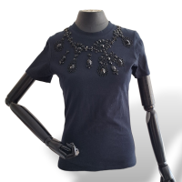Blusa Christian Dior Azul Marinho Bordado na Gola