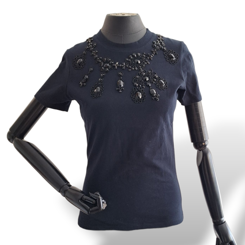 Blusa Christian Dior Azul Marinho Bordado na Gola Blusa Christian Dior Azul Marinho Bordado na Gola