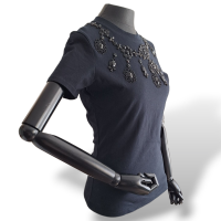 Blusa Christian Dior Azul Marinho Bordado na Gola