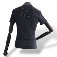 Blusa Christian Dior Azul Marinho Bordado na Gola