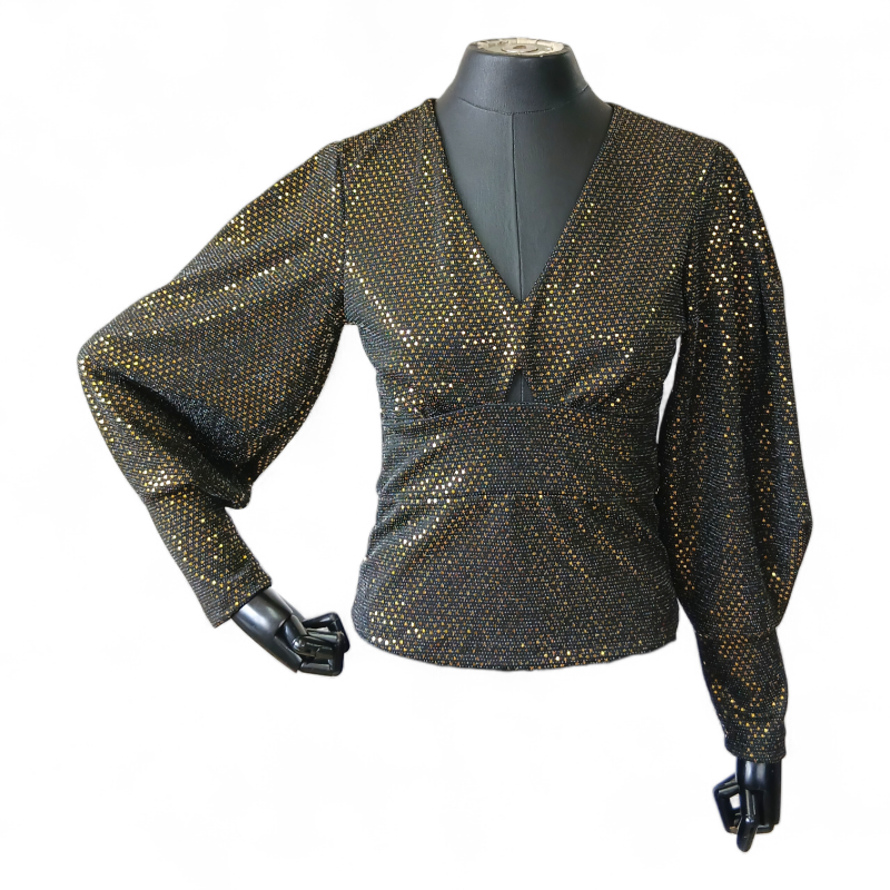 Blusa Le Lis Blanc Preta e Dourada Brilho - M 