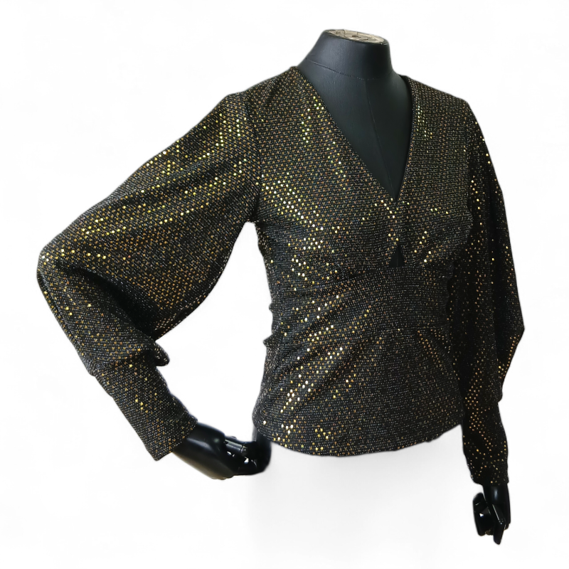 Blusa Le Lis Blanc Preta e Dourada Brilho - M 