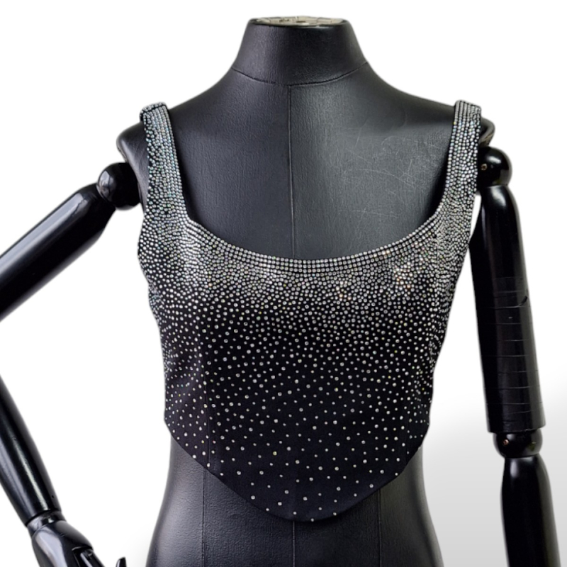 Top Nati Vozza Preta com Strass-G Top Nati Vozza Preta com Strass-G