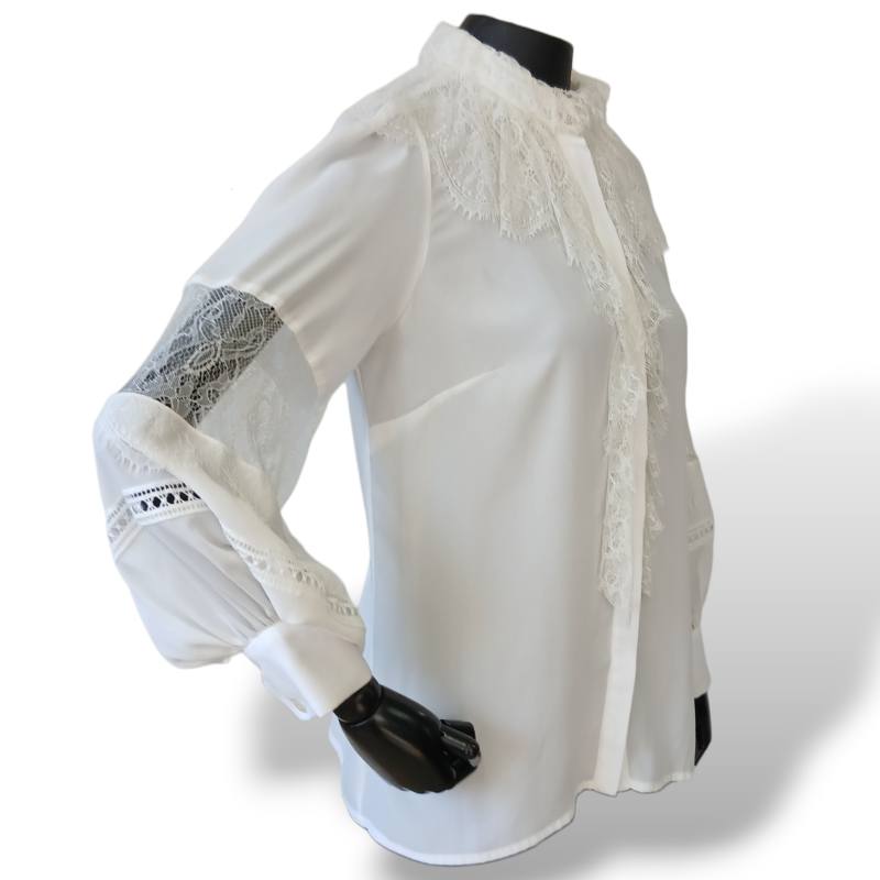 Camisa Lu Monteiro Off White em Seda com Renda-38