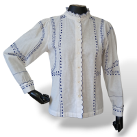 Camisa Luisa Beccaria Em Linho Branca E Azul-38