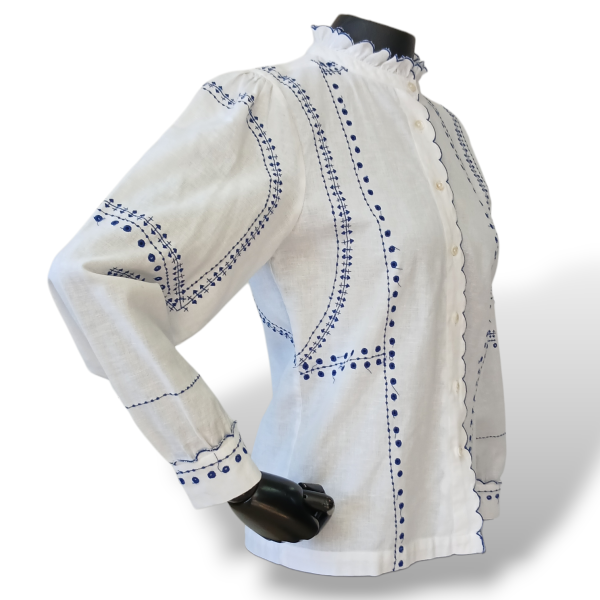 Camisa Luisa Beccaria Em Linho Branca E Azul-38