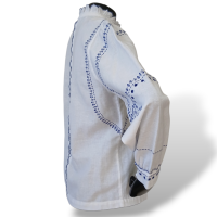 Camisa Luisa Beccaria Em Linho Branca E Azul-38