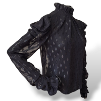 Blusa Iorane em Tule Preta com Babados Gola e Mangas-38