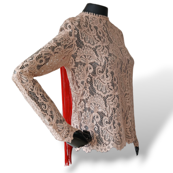 Blusa NK Rosa com Franjas Vermelhas-M