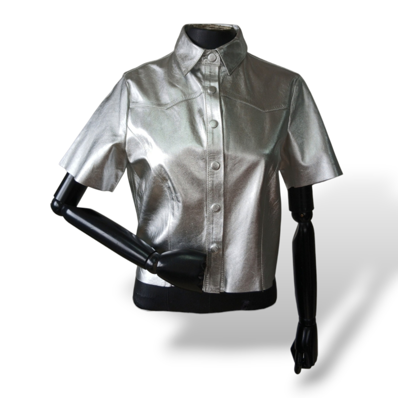 Blusa Renatta Gomes Couro Prateada - M 