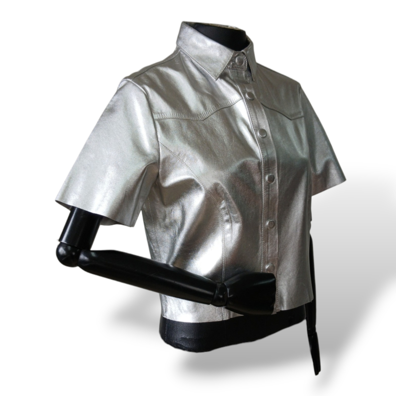 Blusa Renatta Gomes Couro Prateada - M 