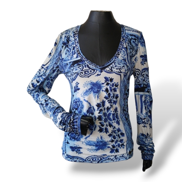 Blusa Roberto Cavalli Azul Estampada - 38