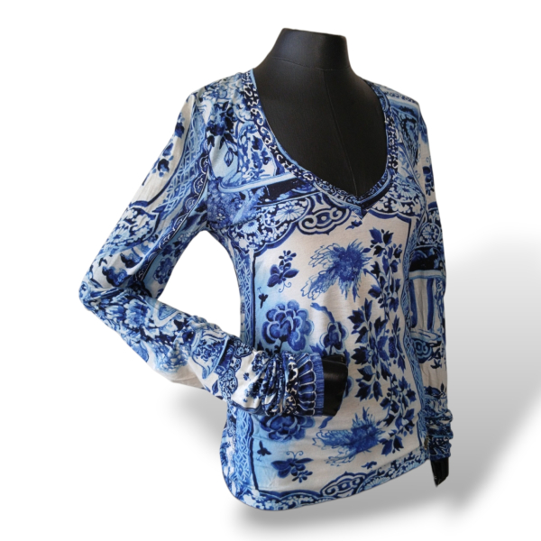 Blusa Roberto Cavalli Azul Estampada - 38