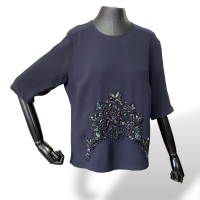 Blusa Stella McCartney de Crepe Azul Marinho Bordada-38 Blusa Stella McCartney de Crepe Azul Marinho Bordada-38