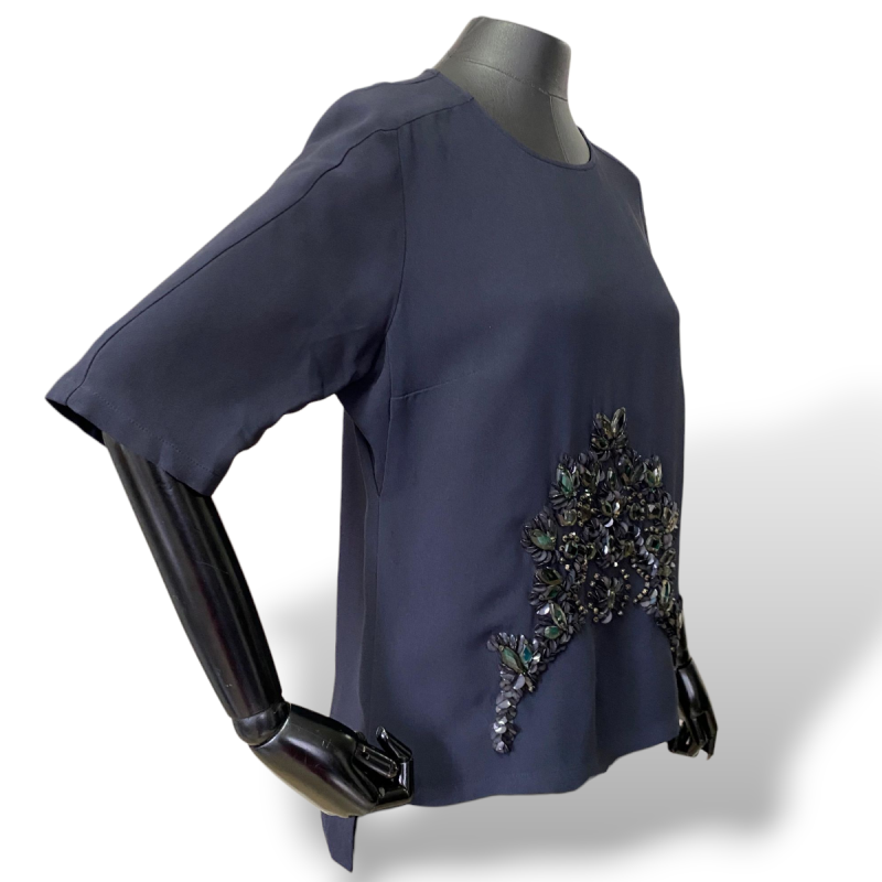 Blusa Stella McCartney de Crepe Azul Marinho Bordada-38 Blusa Stella McCartney de Crepe Azul Marinho Bordada-38