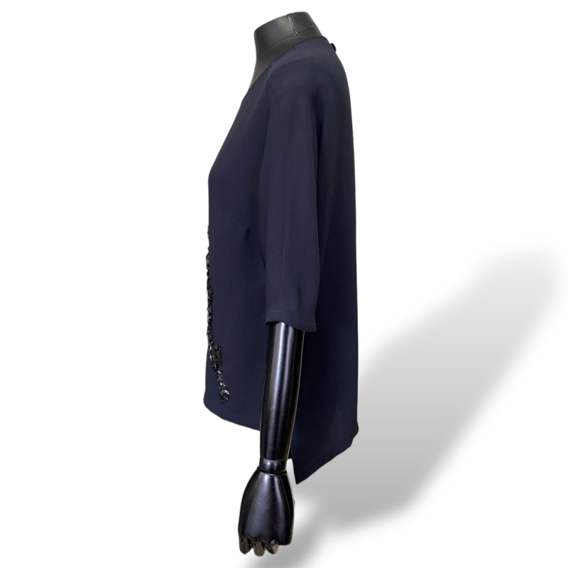 Blusa Stella McCartney de Crepe Azul Marinho Bordada-38 Blusa Stella McCartney de Crepe Azul Marinho Bordada-38