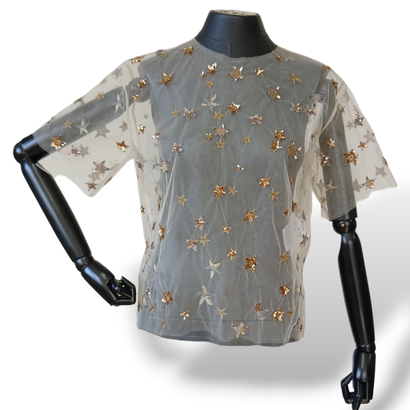 Blusa Valentino Em Tule Com Bordados De Estrelas Dourada-40