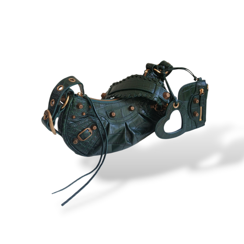 Bolsa Balenciaga Le Cagole Croco Verde Musgo 