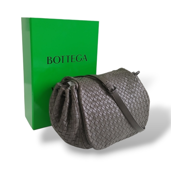 Bolsa Bottega Veneta Flap Messenger Intrecciato Cinza 