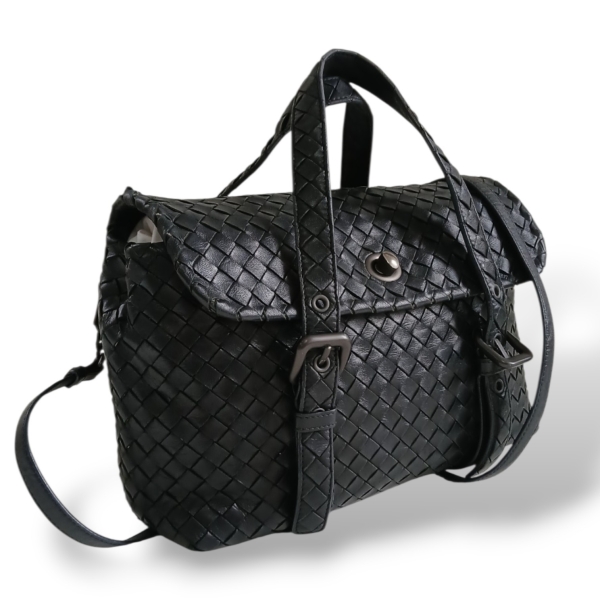 Bolsa Bottega Veneta Intrecciato Turnlock Flap Preto