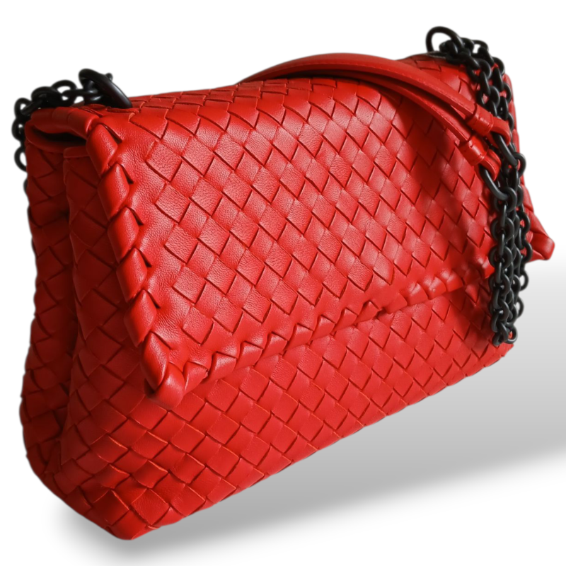 Bolsa Bottega Veneta Olimpia Intrecciato Média Vermelha