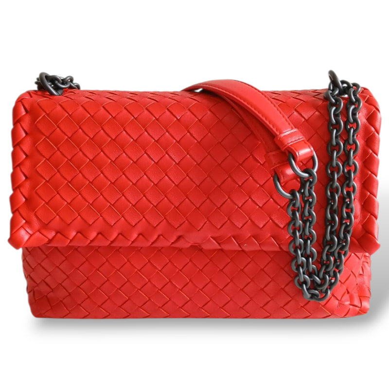Bolsa Bottega Veneta Olimpia Intrecciato Média Vermelha