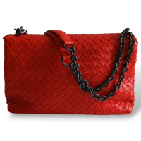 Bolsa Bottega Veneta Olimpia Intrecciato Média Vermelha