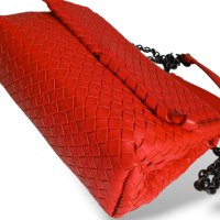 Bolsa Bottega Veneta Olimpia Intrecciato Média Vermelha