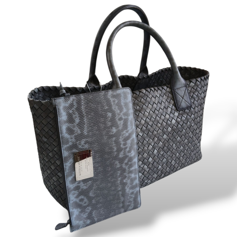 Bolsa Bottega Veneta Cabat Tote Intrecciato Média Cinza 