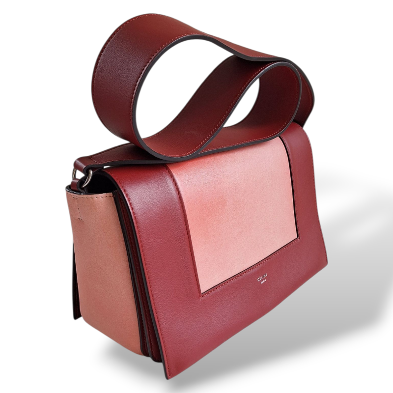 Bolsa Céline Frame Média Rosa com Bordô
