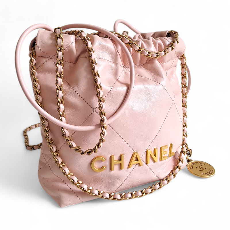 Bolsa Chanel 22 Mini Rosa Bebê Ferragem Gold