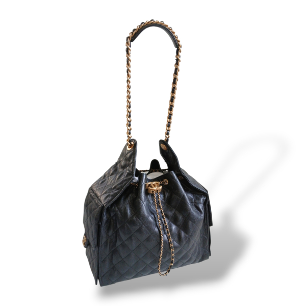 Bolsa Chanel 25 Couro Caviar Preto Ferragem Dourada