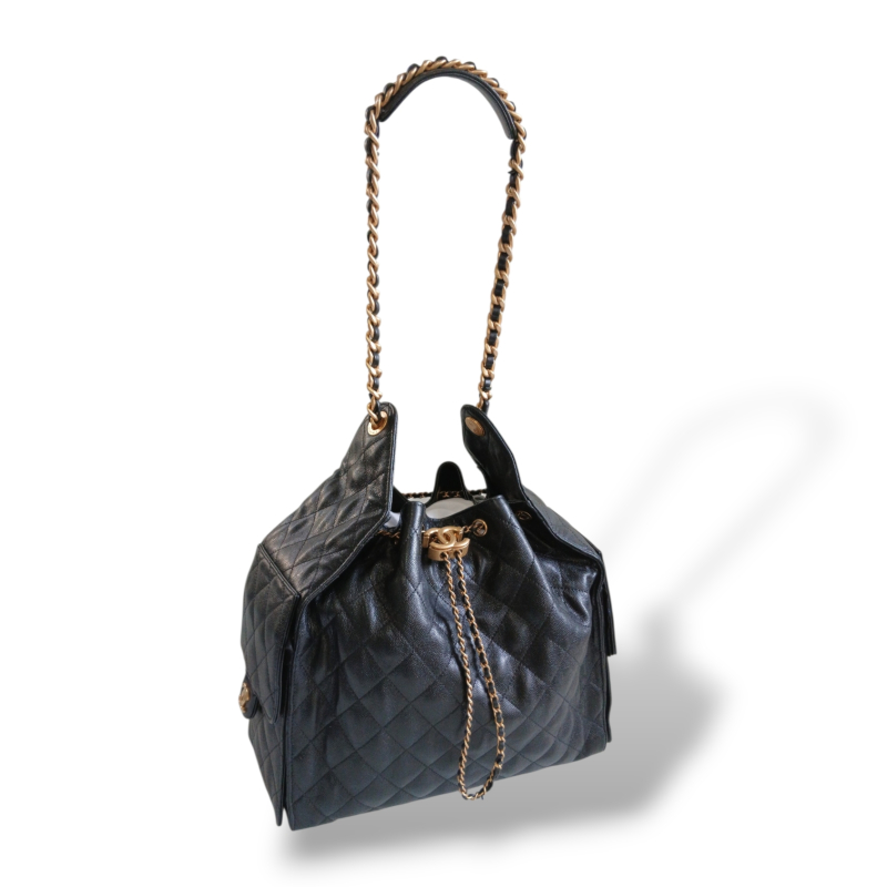 Bolsa Chanel 25 Couro Caviar Preto Ferragem Dourada